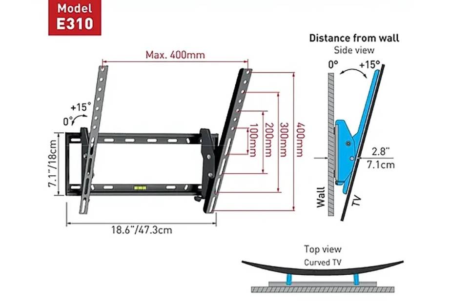Soporte de Pared Barkan E310+ para Pantalla Curvo/Plano 19 - 65 - hasta 50Kg, Negro Soporte de Pared Barkan E310+ para Pantalla Curvo/Plano 19 - 65 - hasta 50Kg, Negro